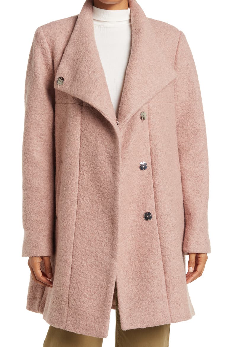 Asymmetrical Pressed Boucle Knit Wool Blend Coat, Main, color, BLUSH