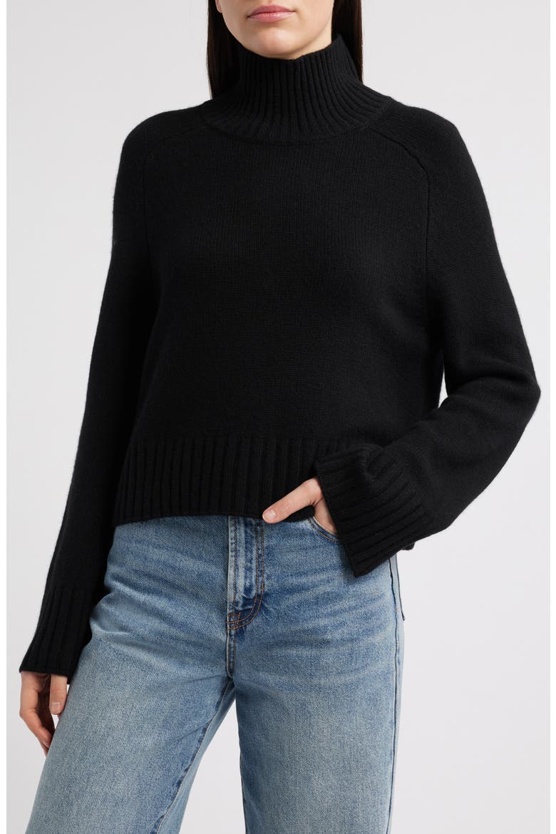 Brooke Crop Cashmere Turtleneck Sweater, Main, color, BLACK