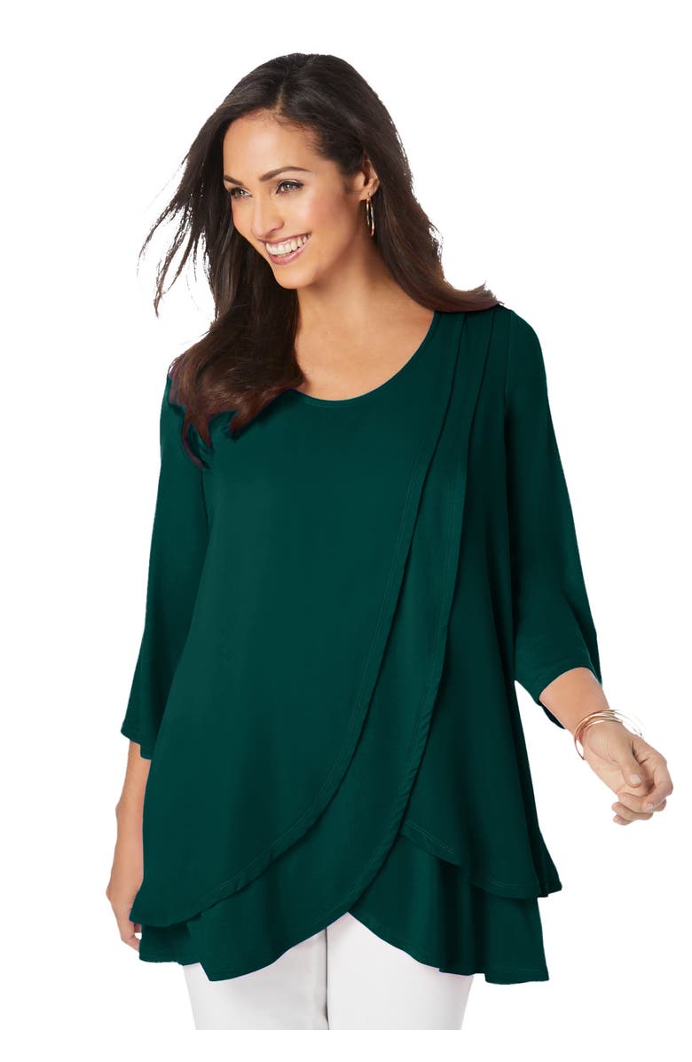 Jessica London Double-Layer High-Low Tunic, Main, color, Emerald Green