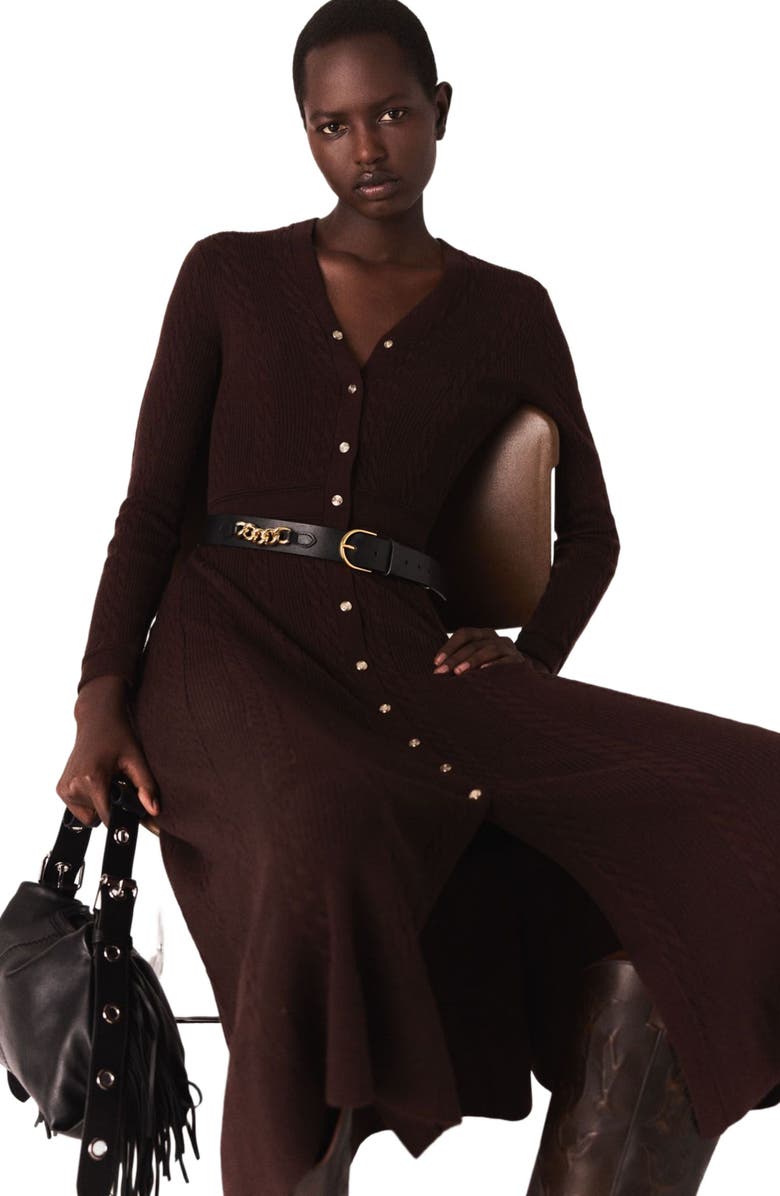 maje Knit maxi dress with buttons, Alternate, color, Brown