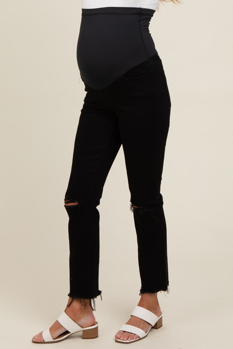 Cut Hem Open Knee Straight Leg Maternity Jeans, Alternate, color, Black