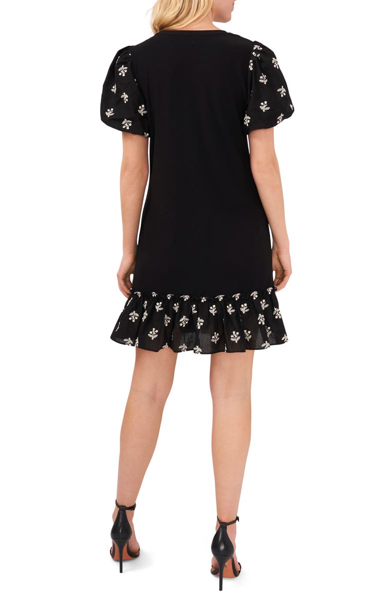 CeCe Floral Embroidered Puff Sleeve Dress, Alternate, color, Rich Black