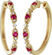 Bony Levy El Mar 18k Gold Ruby and Diamond Hoop Earrings