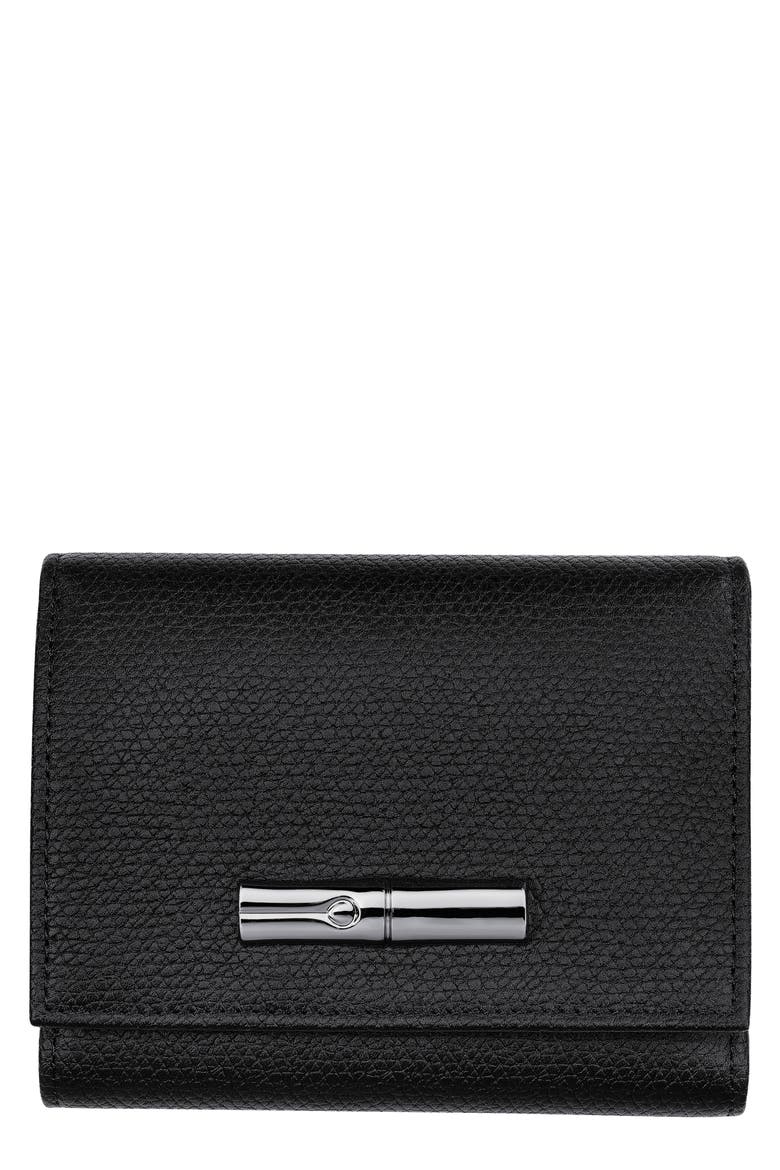 Roseau Essential Leather Trifold Wallet, Main, color, BLACK