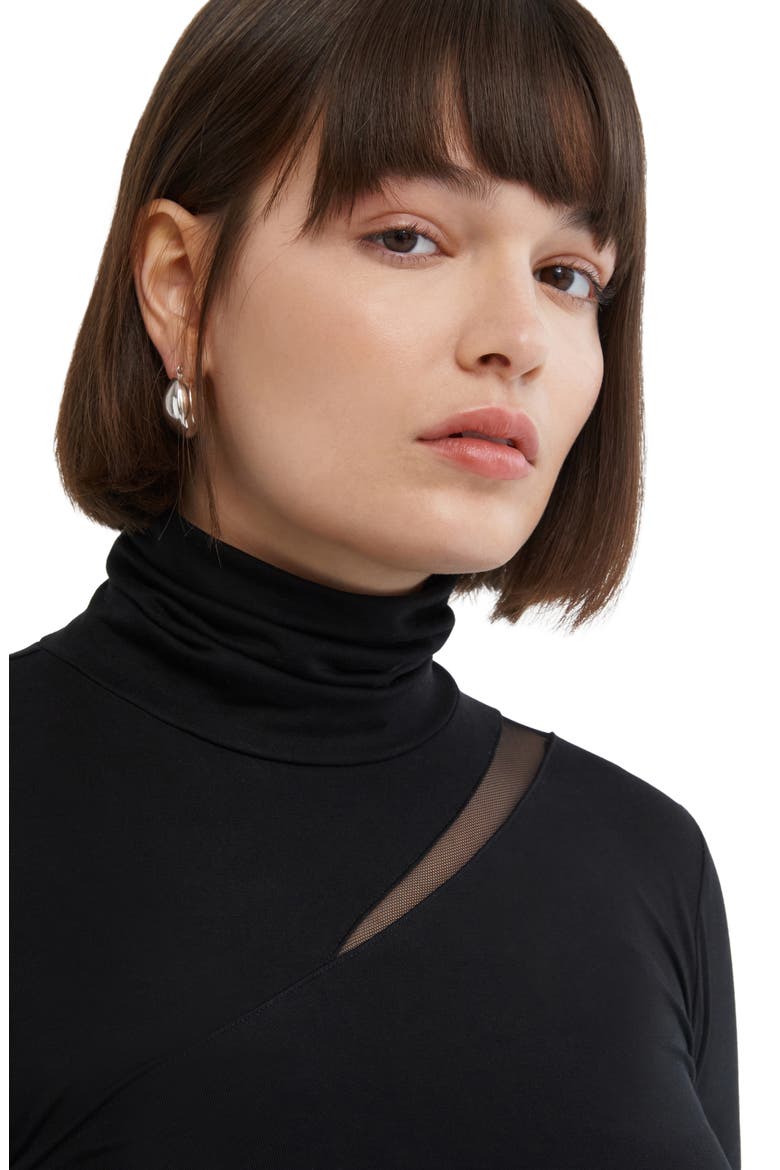 Vee Mesh Cutout Turtleneck Top, Alternate, color, BLACK