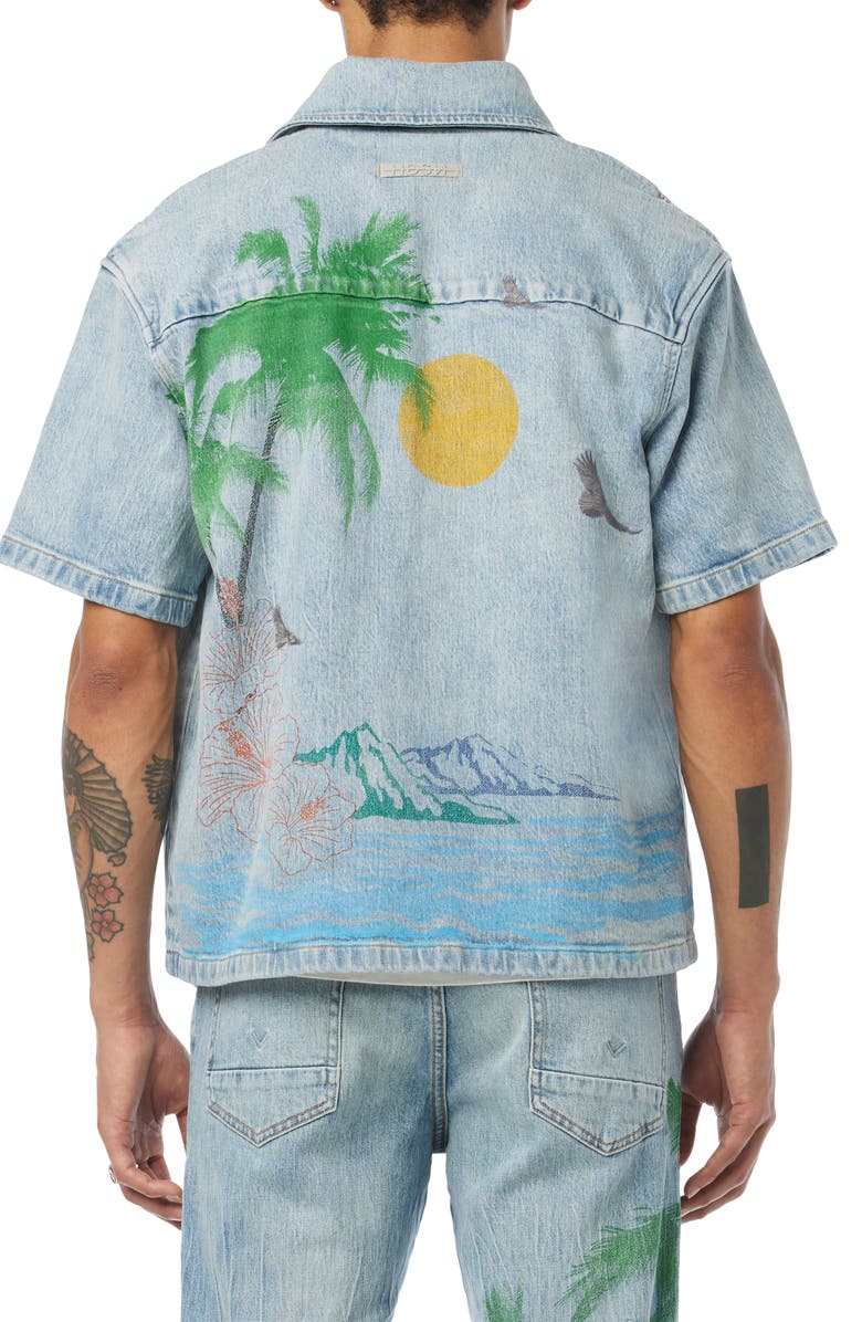 Hudson Jeans Cotton Denim Graphic Camp Shirt, Alternate, color, 