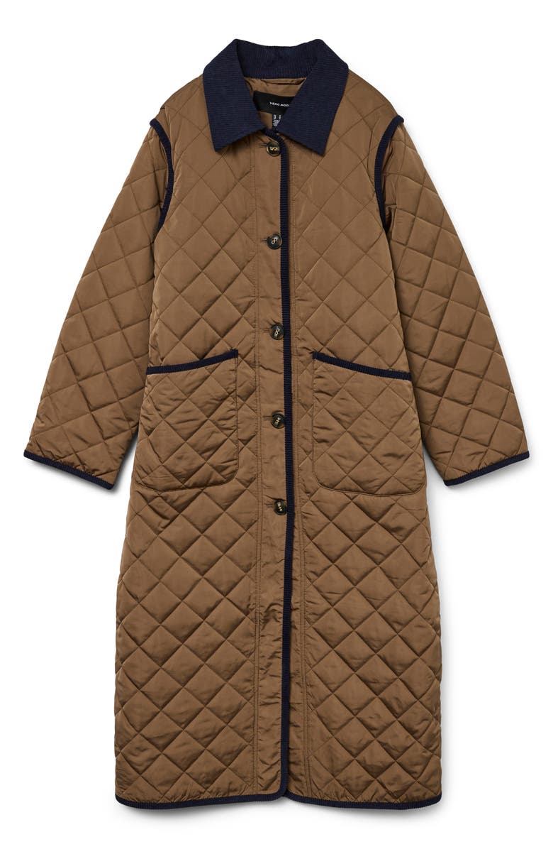 VERO MODA Emily Water Resistant Quilted Long Coat, Alternate, color, Cub Detail Navy Blazer