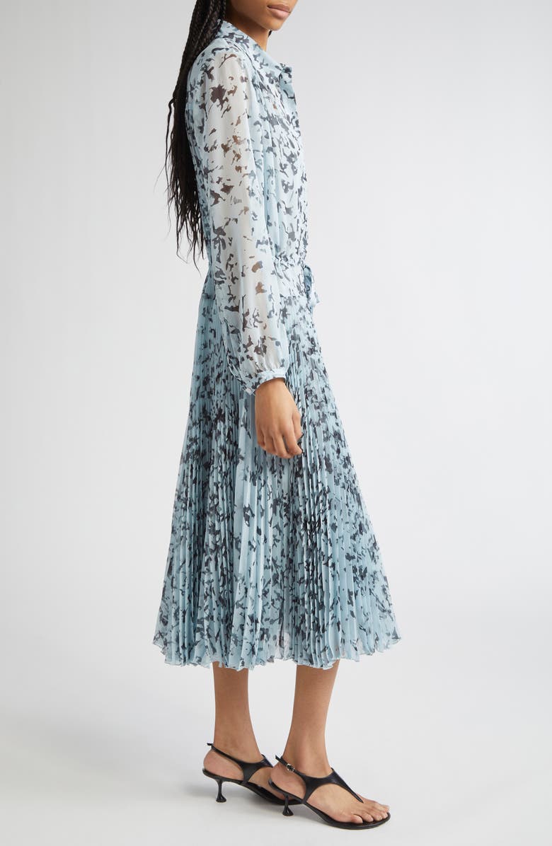 Proenza Schouler Jones Long Sleeve Pleated Crinkle Chiffon Shirtdress, Alternate, color, Sky Blue Multi