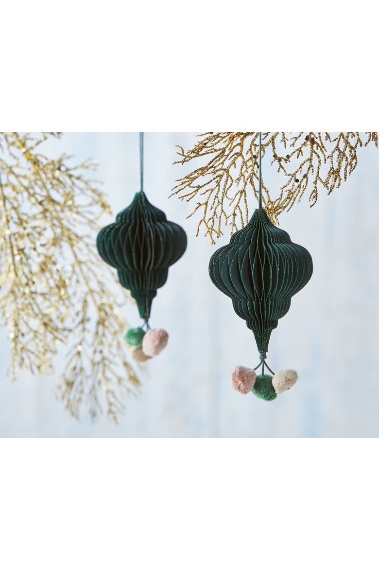 Pom Pom Honey Comb Green Multi Hanging Xmas Ornament, Alternate, color, Green