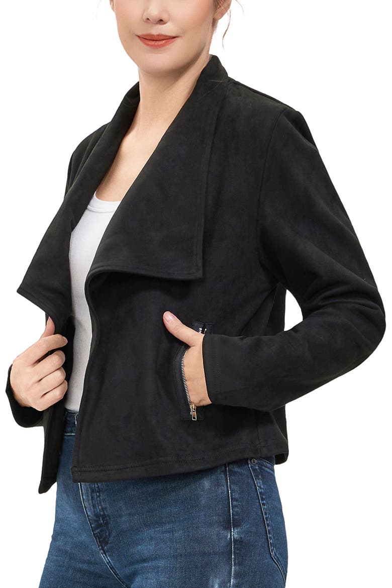 Women's Faux Suede Open Front Jacket, Alternate, color, Black
