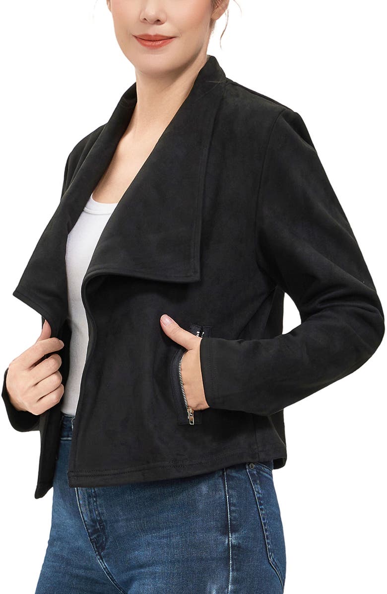 Kimi & Kai Women's Faux Suede Open Front Jacket, Alternate, color, Black