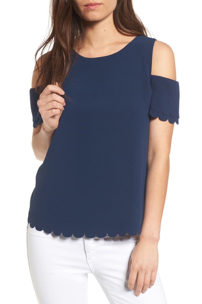 Mila Scallop Cold Shoulder Top, Main, color, NAVY
