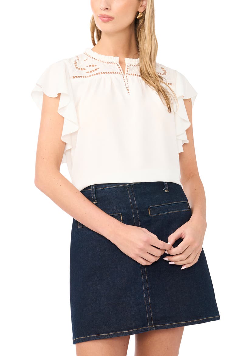 Embroidered Ruffle Sleeve Top, Main, color, NEW IVORY