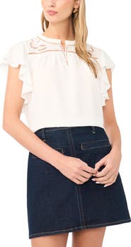 Vince Camuto Embroidered Ruffle Sleeve Top