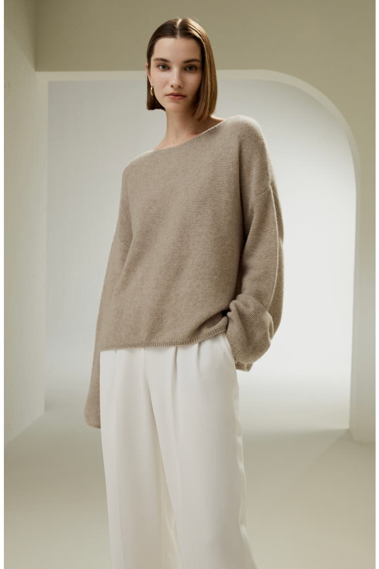 Women's Relaxed Fit Drop-Shoulder Silk Cashmere Blend Sweatshirt, Alternate, color, Brown