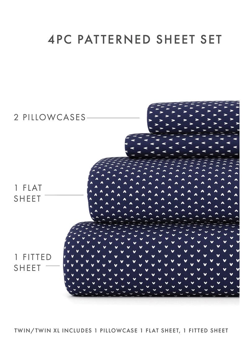 Premium Ultra Soft My Heart Pattern 4-Piece Bed Sheet Set, Alternate, color, NAVY