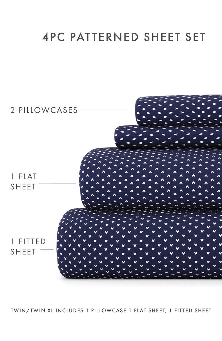 HOMESPUN Premium Ultra Soft My Heart Pattern 4-Piece Bed Sheet Set, Alternate, color, Navy
