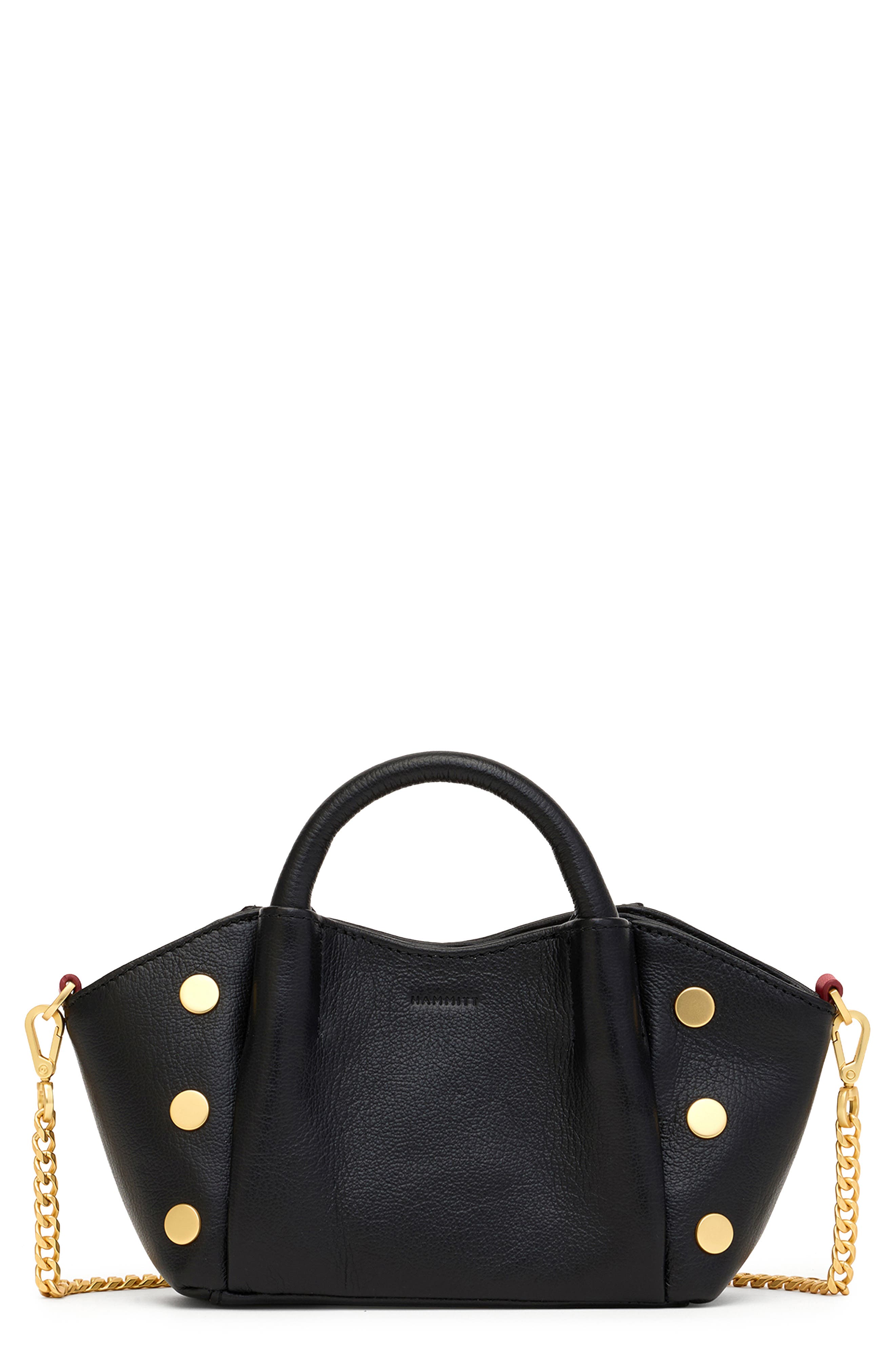 HAMMITT Mini Paul Leather Top Handle Bag, Main, color, Black Press/Gold Red Zip