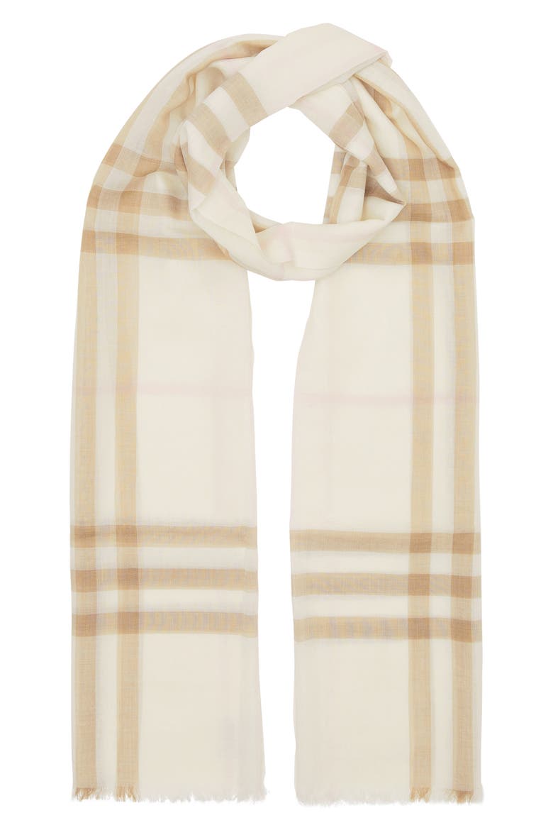Check Wool & Silk Scarf, Alternate, color, WHITE/ ALABASTER