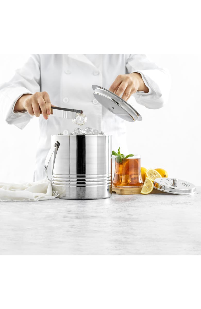 JoyJolt Doube Wall Stainless Steel Ice Bucket Set, Alternate, color, Silver