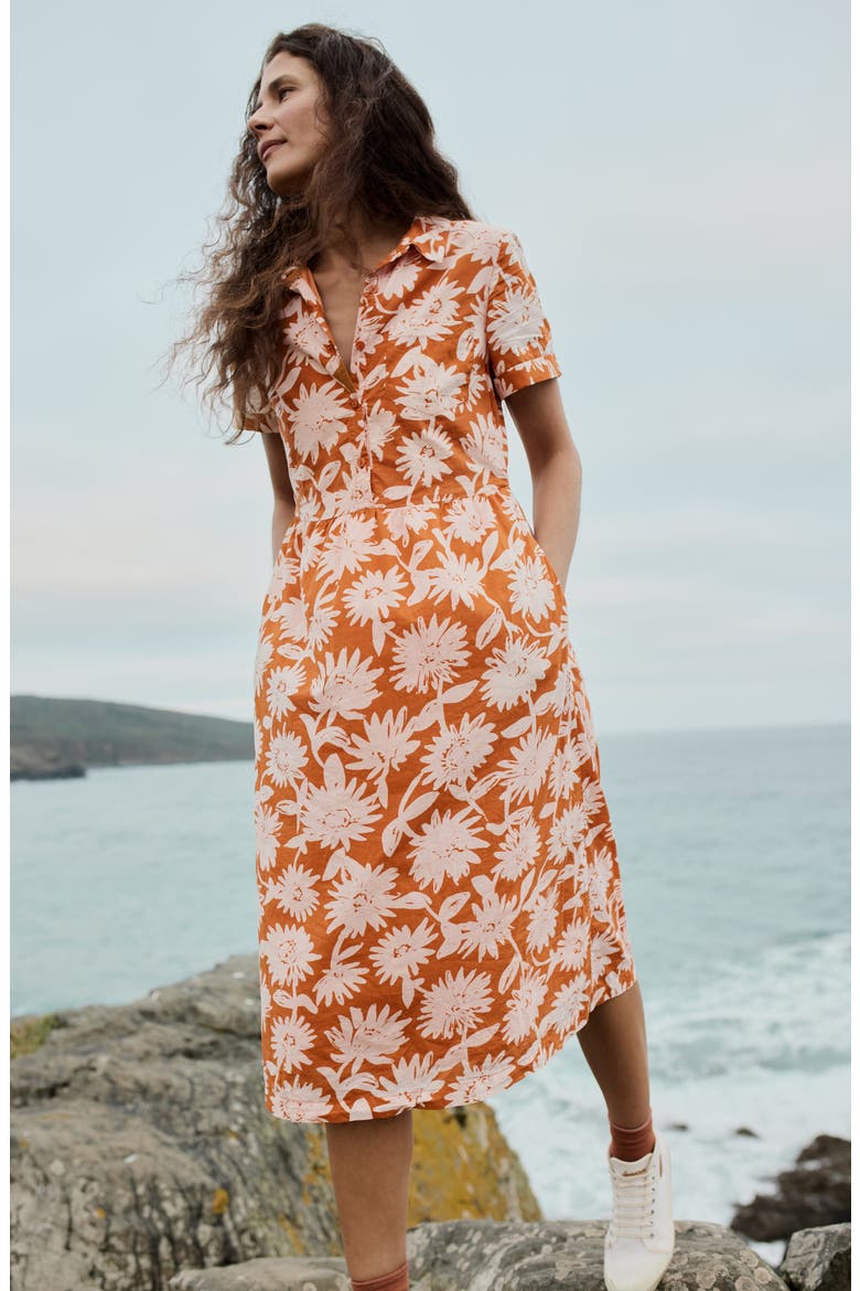 Fleet Daisy Print Organic Cotton Midi Shirtdress, Alternate, color, DAISY SHADOW CUMIN