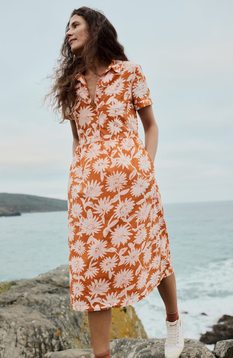 Seasalt Cornwall Fleet Daisy Print Organic Cotton Midi Shirtdress, Alternate, color, Daisy Shadow Cumin