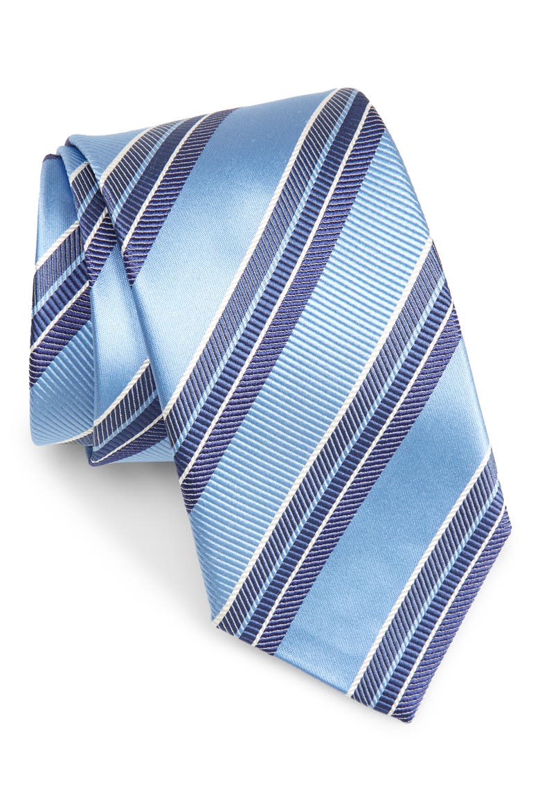 Stripe Silk & Cotton Tie, Main, color, BLUE
