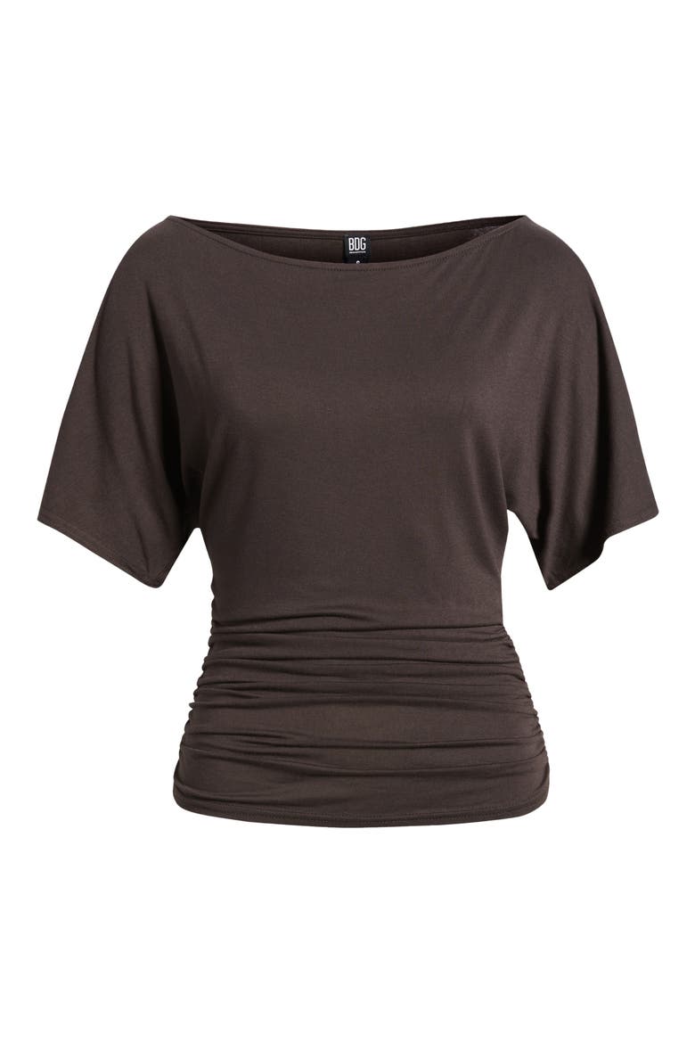 Ruched Boat Neck Top, Alternate, color, BROWN
