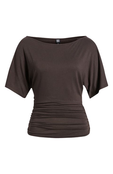 Ruched Boat Neck Top