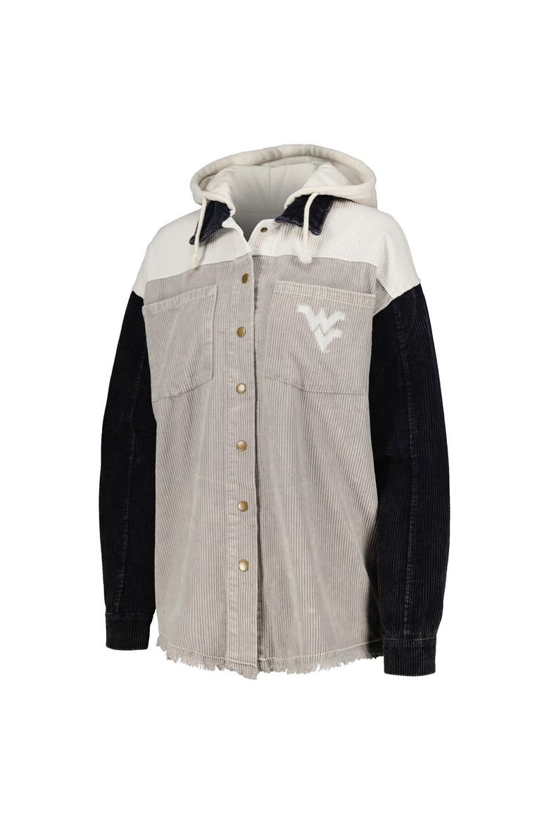 Women's Gameday Couture Gray West Virginia Mountaineers Vintage Wash Corduroy Full-Snap Hooded Shacket, Alternate, color, Gray