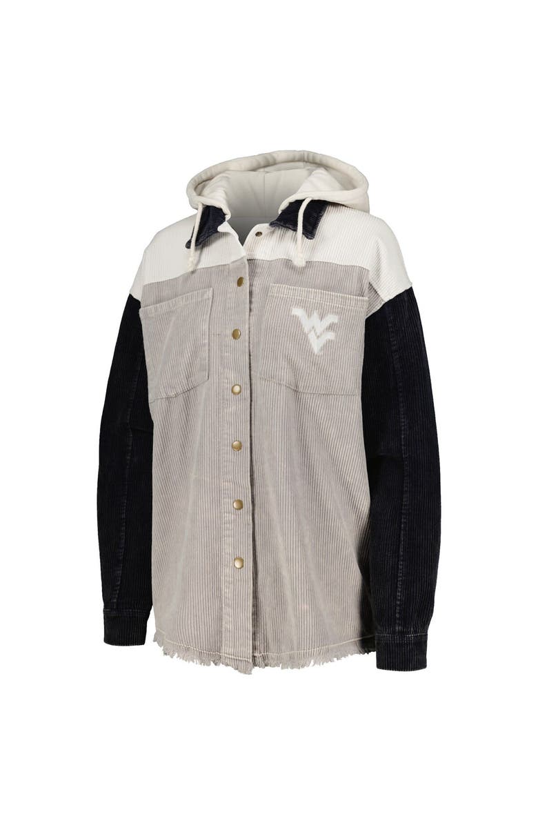 GAMEDAY COUTURE Women's Gameday Couture Gray West Virginia Mountaineers Vintage Wash Corduroy Full-Snap Hooded Shacket, Alternate, color, Gray
