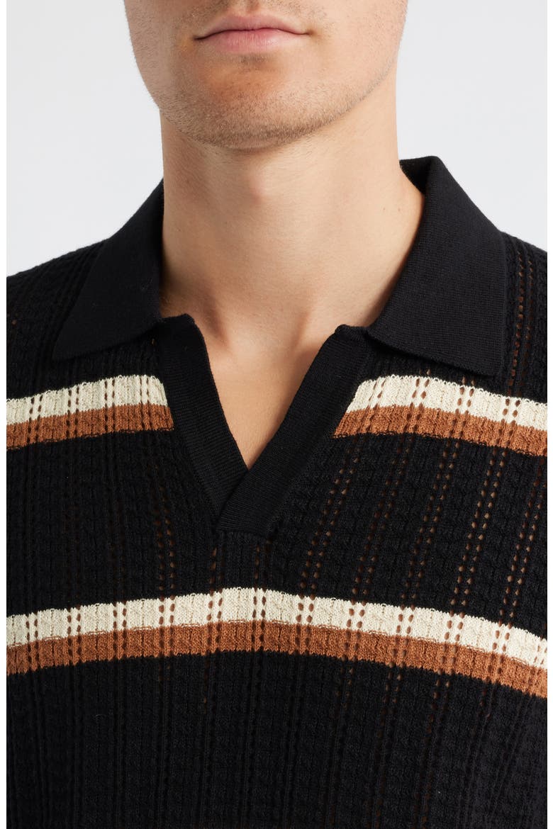 Tessaro Stripe Open Knit Polo, Alternate, color, BLACK