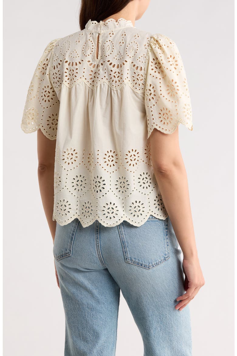 Embroidered Eyelet Short Sleeve Cotton Top, Alternate, color, ECRU