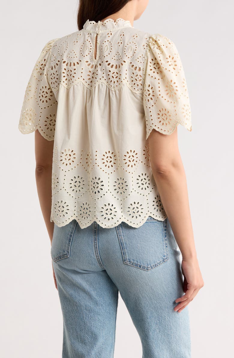 T Tahari Embroidered Eyelet Short Sleeve Cotton Top, Alternate, color, Ecru
