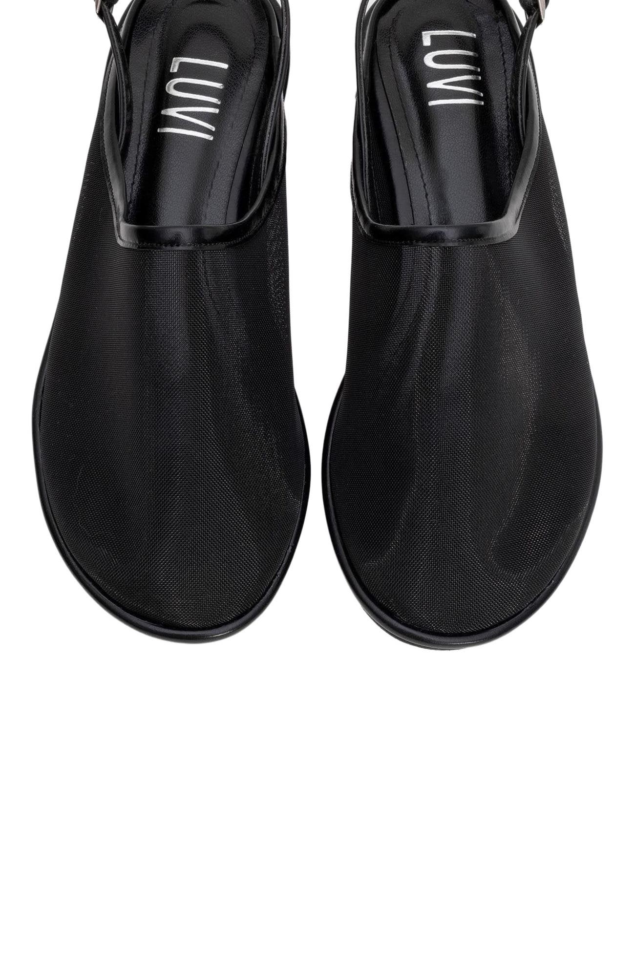 Prologue Shoes Shen Mesh Sandal, Alternate, color, Black Faux Leather