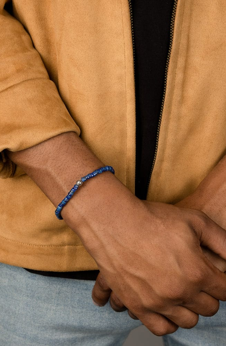 Nialaya Heishi Bead Blue Lapis Silver Wristband, Alternate, color, Blue Lapis / Silver