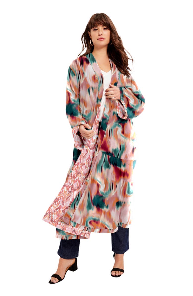 June + Vie Reversible Printed Duster, Main, color, Geo Texture