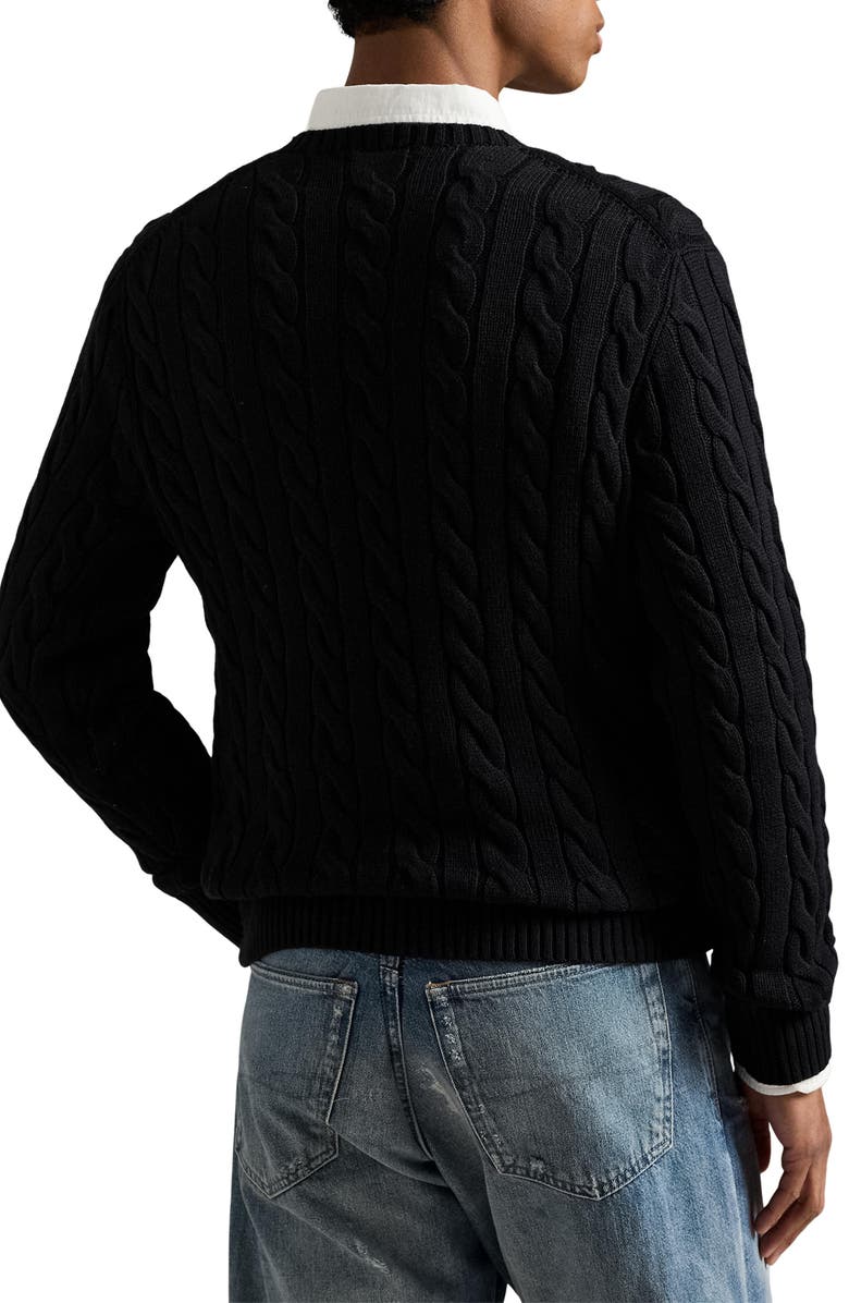 Polo Ralph Lauren Cable Knit Cotton Crewneck Sweater, Alternate, color, Polo Black