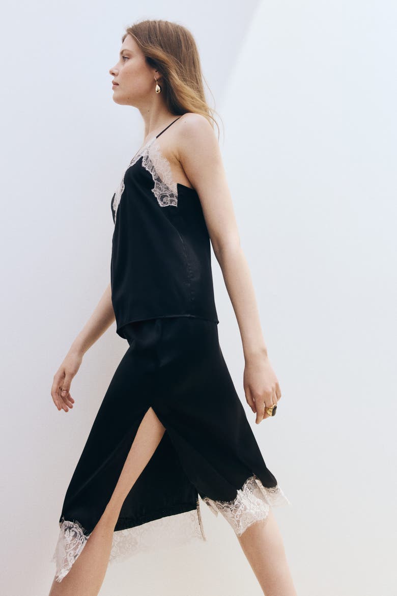 Lace-trimmed Skirt, Alternate, color, Black