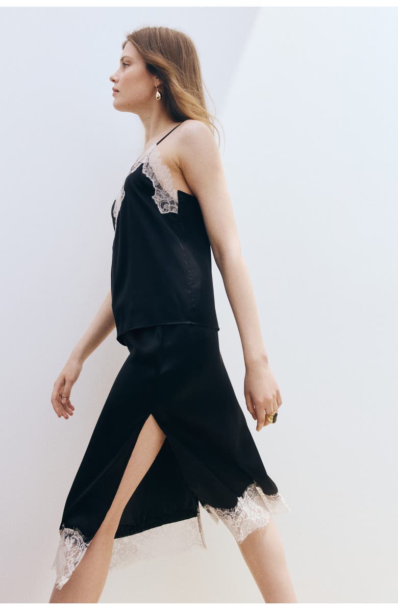 H&M Lace-trimmed Skirt, Alternate, color, Black