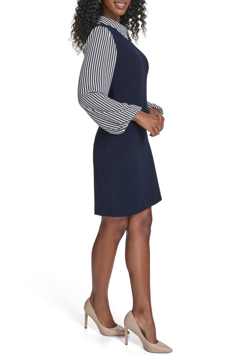 Striped Collar and Sleeve Shift Dress, Alternate, color, SKY CAPT/I