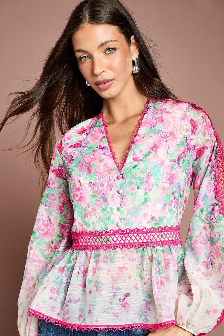 Organza V-Neck Blouse, Alternate, color, Pink