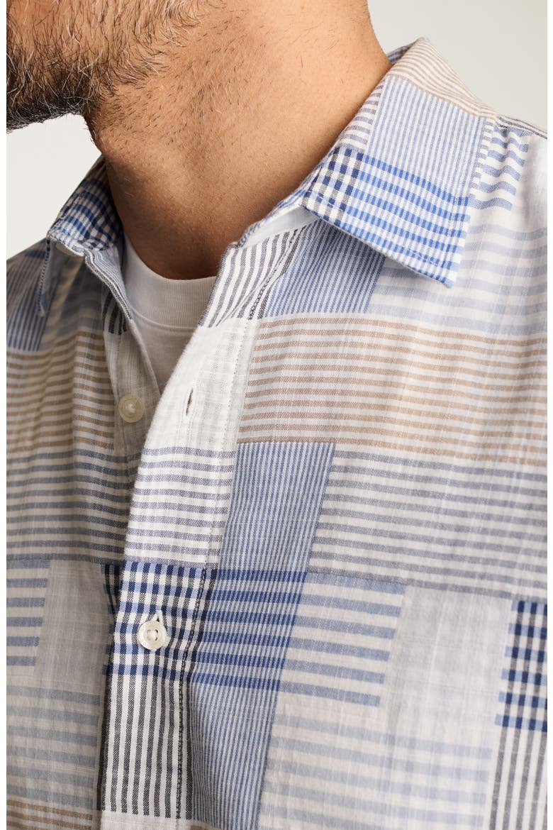 Riviera Slim Fit Patchwork Short Sleeve Cotton Button-Up Shirt, Alternate, color, BLUE STRIPE PATCHWORK