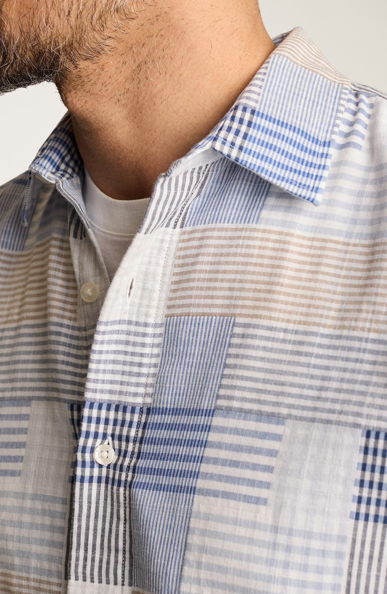 Bonobos Riviera Slim Fit Patchwork Short Sleeve Cotton Button-Up Shirt, Alternate, color, Blue Stripe Patchwork