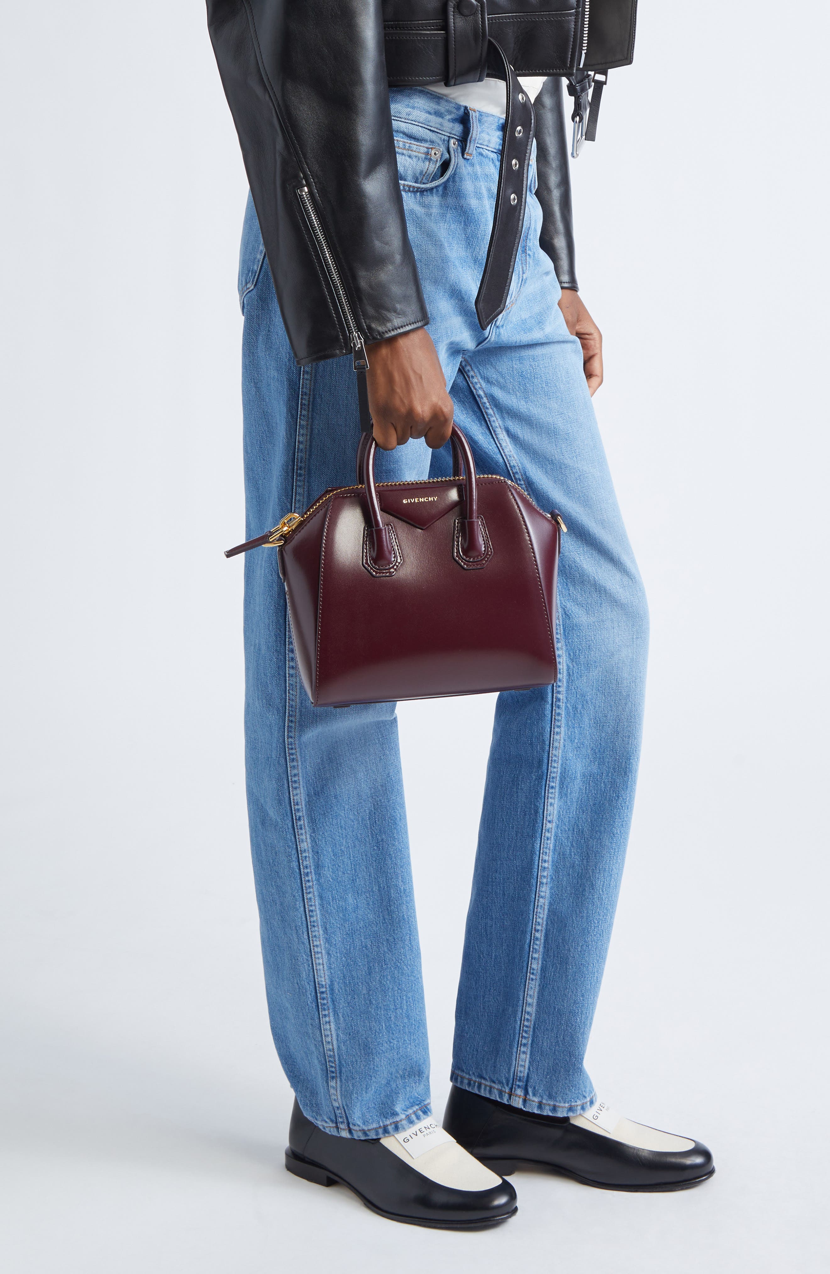 Mini Antigona Leather Satchel, Alternate, color, BURGUNDY