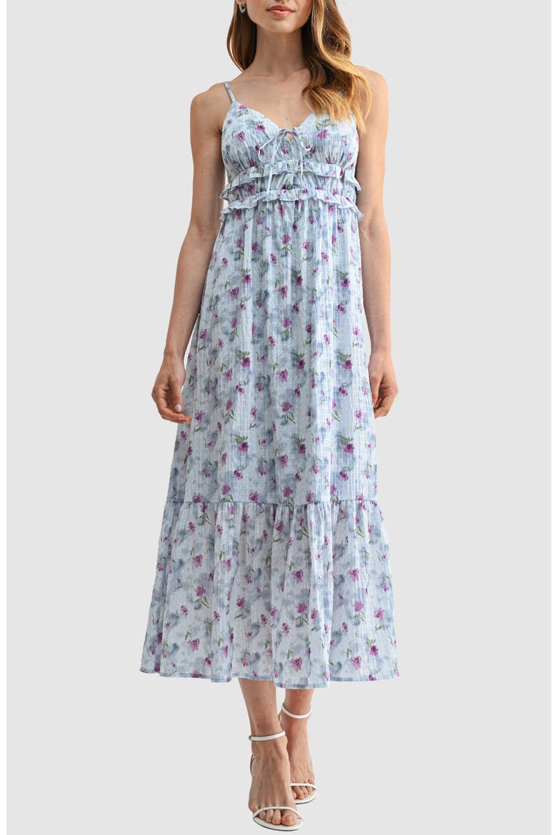 V-Neck Tiered Midi Dress, Main, color, BLUE FLORAL