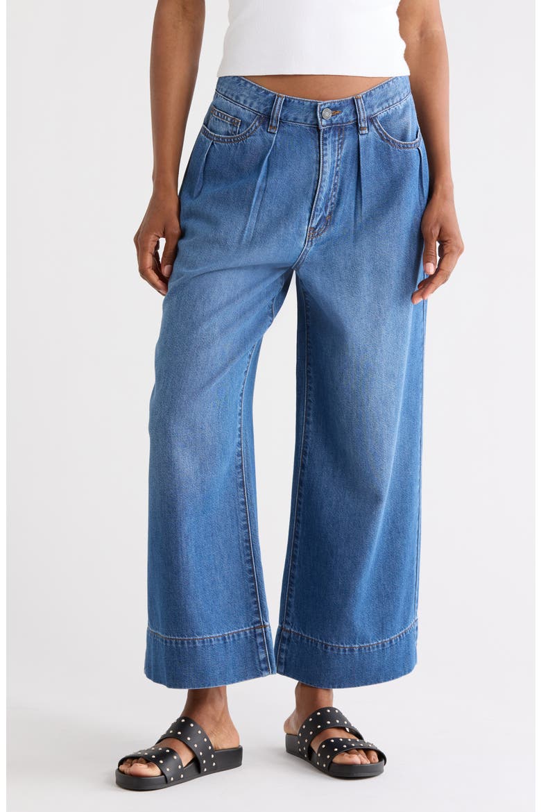 Relaxed Cropped Pleated Jeans, Main, color, LAGOON