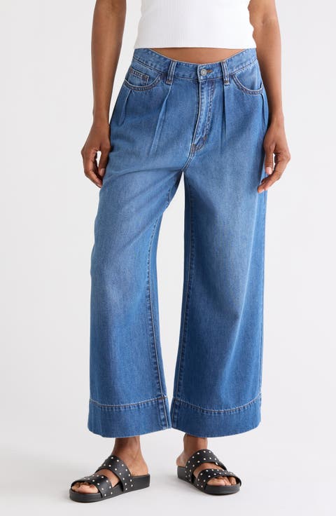 Relaxed Cropped Pleated Jeans