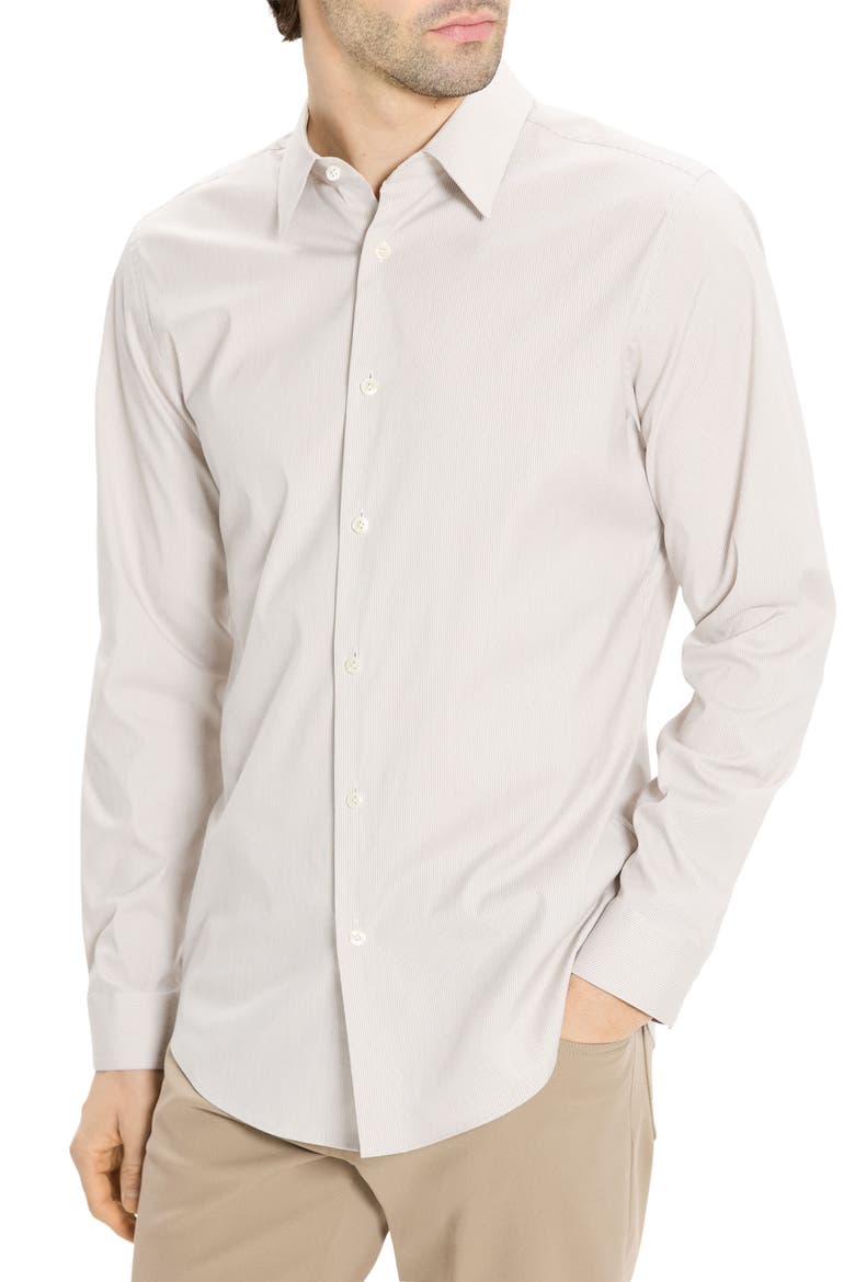 Sylvian Pinstripe Stretch Cotton & Nylon Button-Up Shirt, Alternate, color, FEATHER MULTI - 2IF