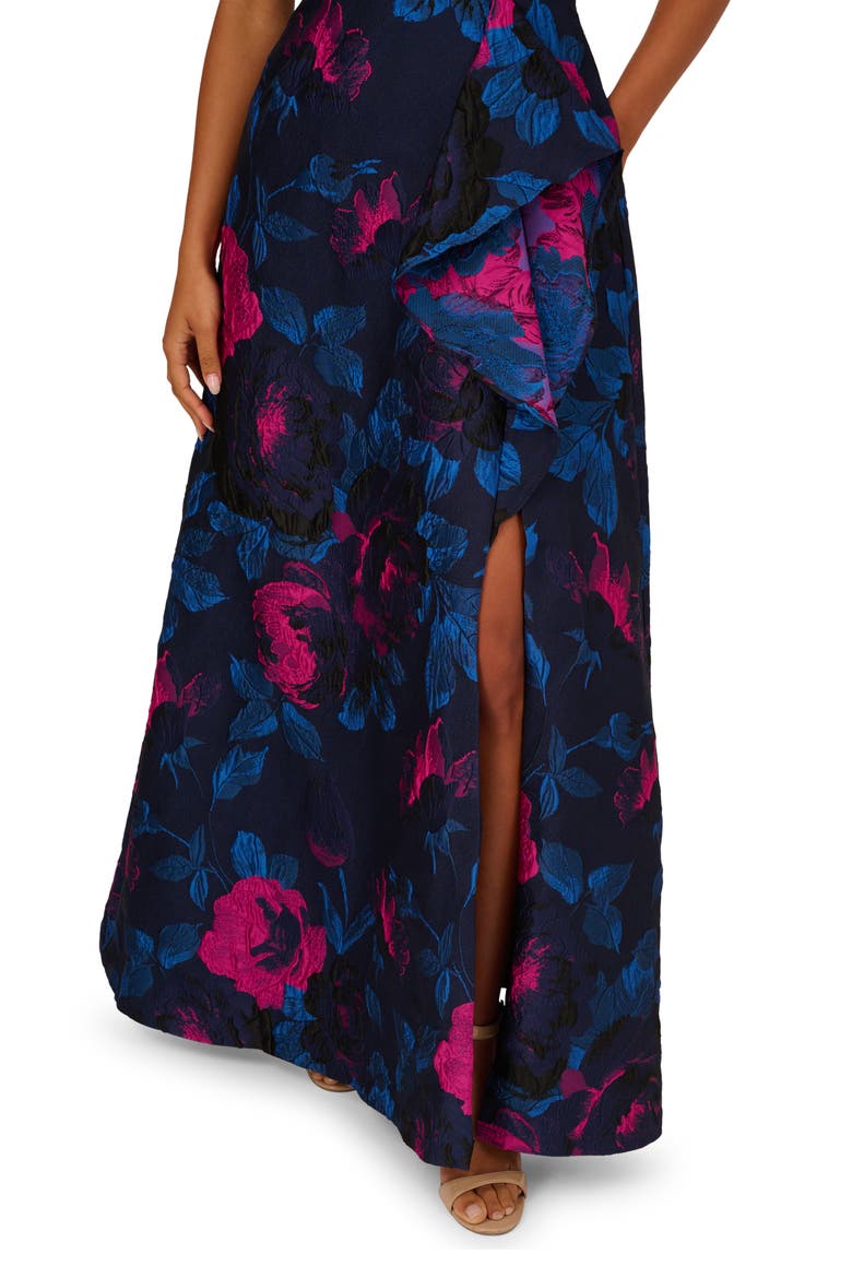 One-Shoulder Jacquard Ballgown, Alternate, color, NAVY/ ORCHID